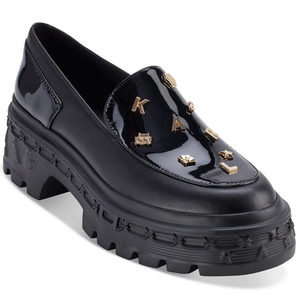 Karl Lagerfeld Women's Size 6 M Laylah Embellished Leather Loafer Flats Black